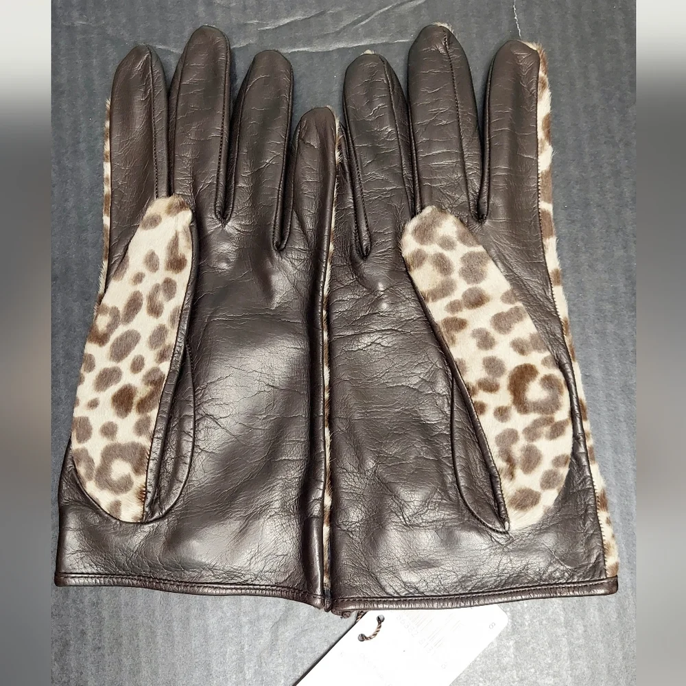 Coach OCELT Leather and Cow Hair Leopard Print Women's Gloves Size 7 - Picture 10 of 12